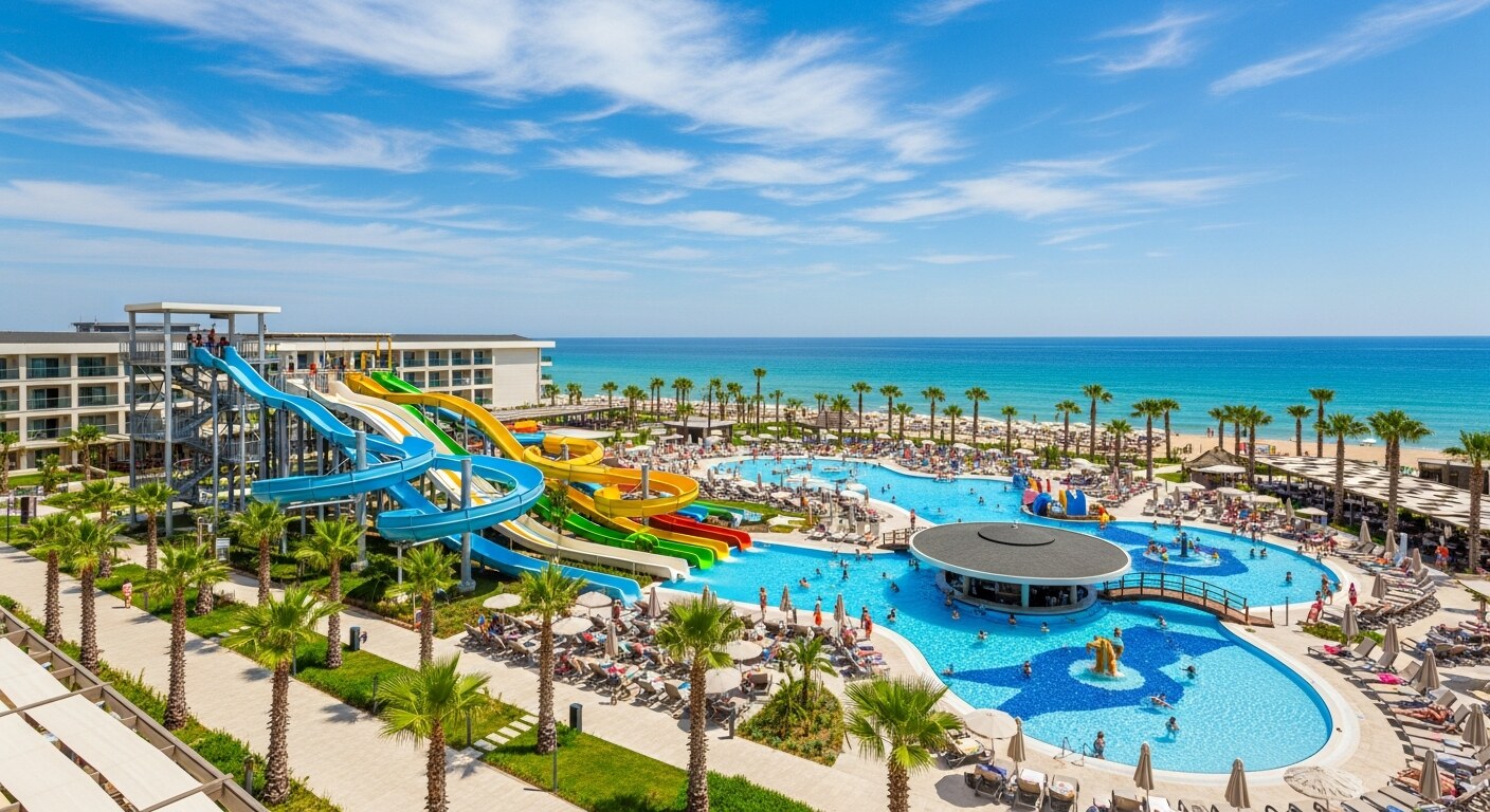 A beachfront resort pool overlooking the Black Sea at Sunny Beach