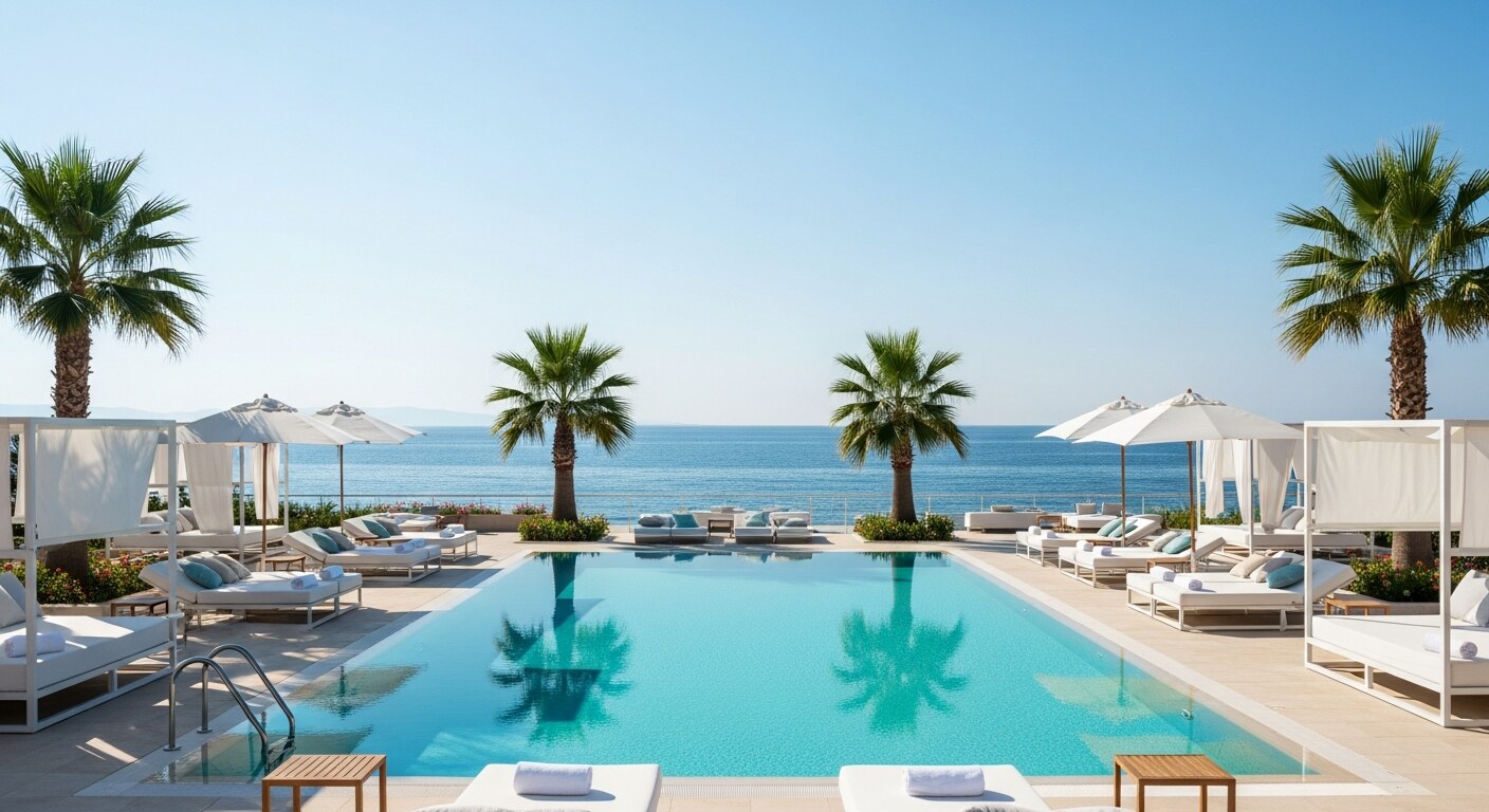 Poolside at a large all-inclusive resort in Sunny Beach